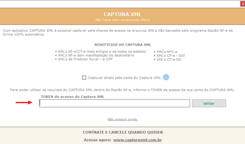 Tela Integração Captura XML