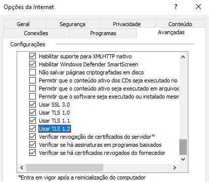 TLS 1.2 ativado no navegador