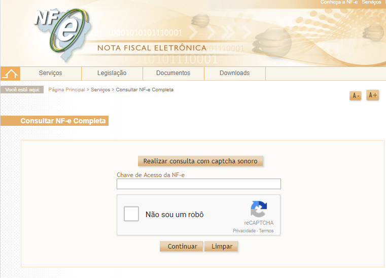 Baixar NF-e Chave de Acesso CPF